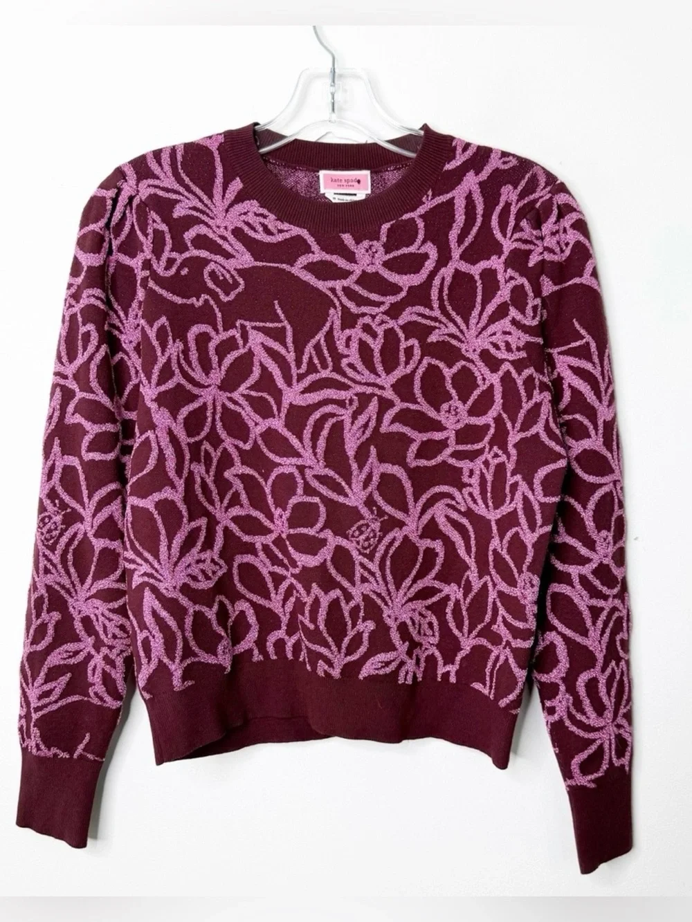 KATE SPADE Floral Scribble Flora Metallic Sweater Jacquard Crewneck Medium